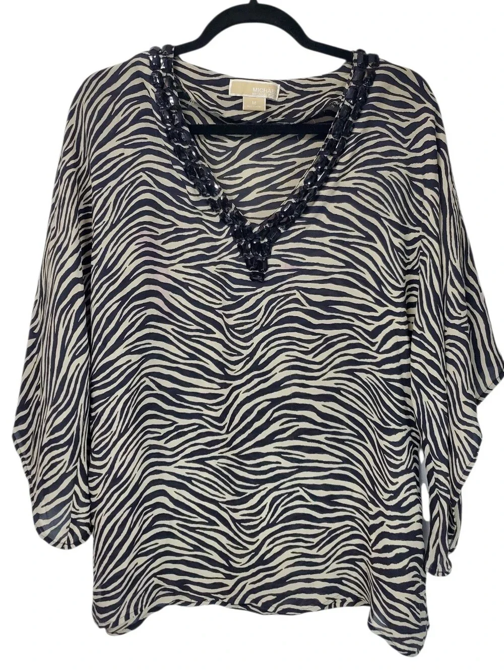 Michael Kors Zebra Print Rhinestone Top Medium Office Siren Business Casual